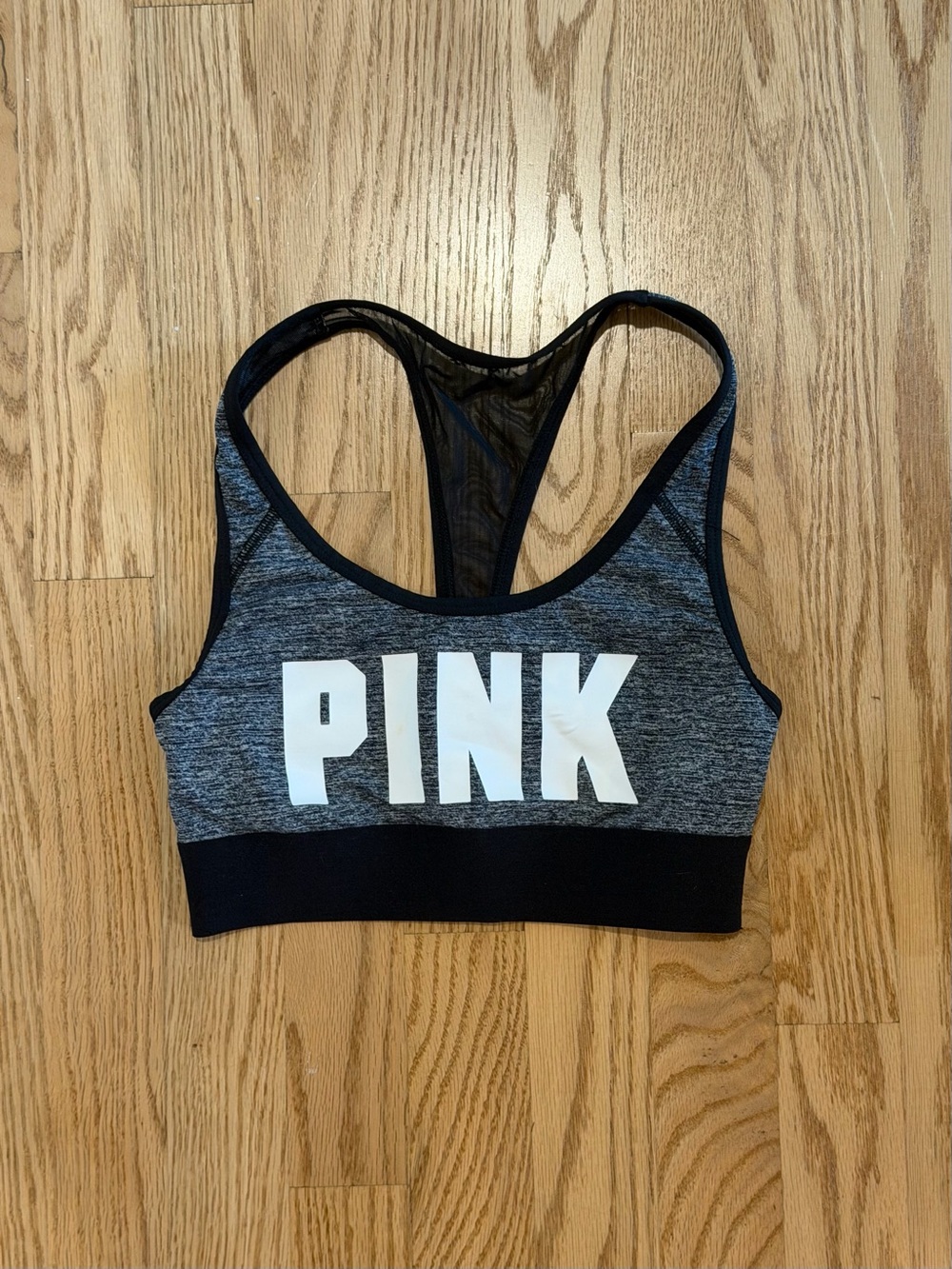 PINK Victoria's Secret Women's Grey Black Racerback Sports Bra